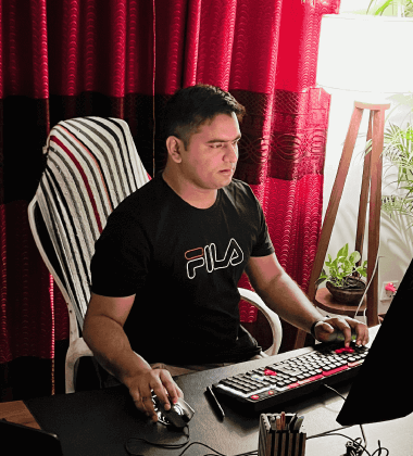 Engr Mejba Ahmed, AI developer and software engineer, at work in Dhaka, Bangladesh